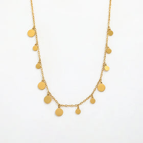 Fenny 18K Gold Plated Waterproof&No Fade Fashion Dainty Shiny Round Wafer Pave Pendant Stainless Steel Necklace for Women