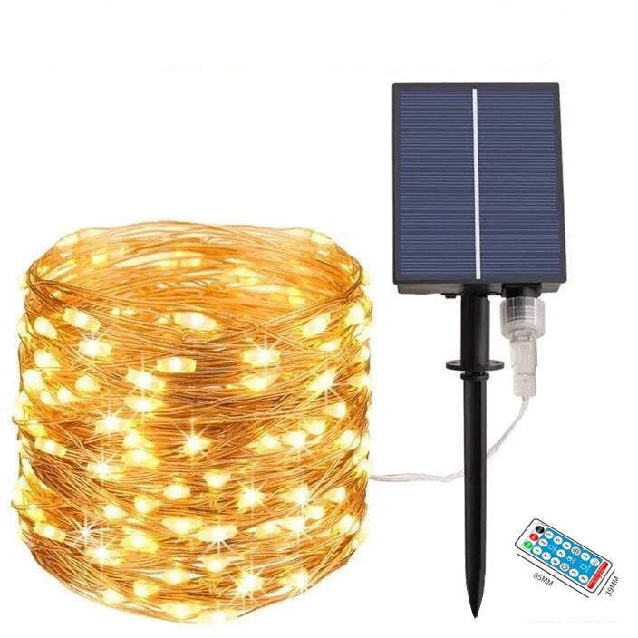 Solar Copper Wire Christmas Fairy Waterproof String Lights with Remote for Outdoor Indoor Garden Camping Decoration