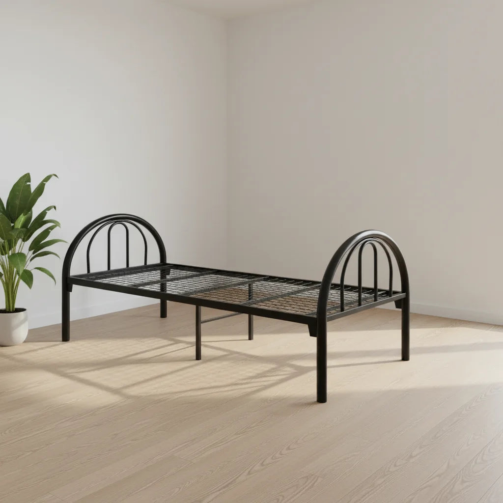Heavy Duty Black Iron Mesh Bed Base Modern Single Steel Bed for School Apartment Farmhouse Warehouse Hotel Hospital Use