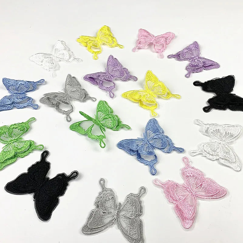 Wholesale Custom Organza Decoration 3D Embroidery butterfly Appliques  Double-layer Patch Fabric for Clothes Hair Accessory CA21