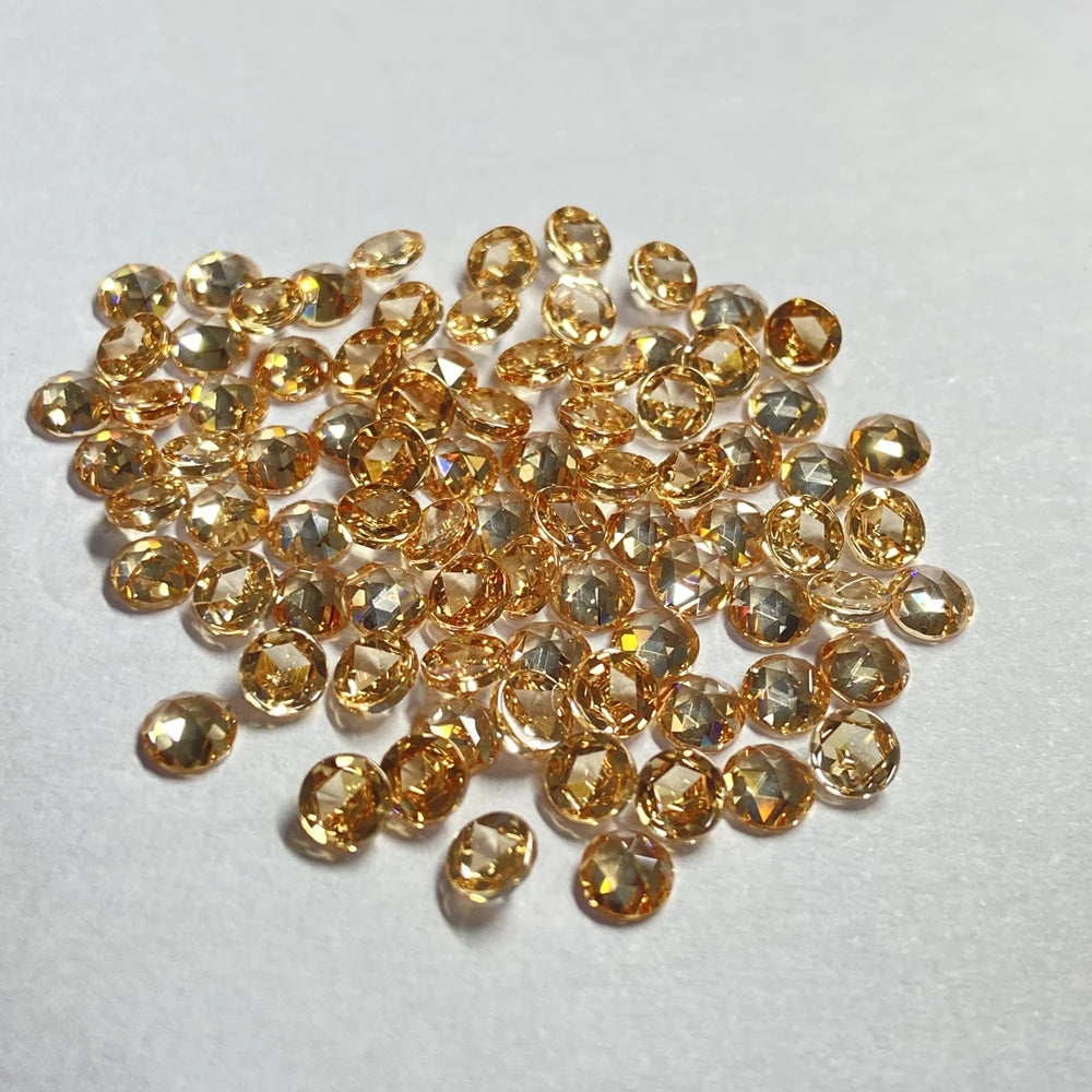 Guangxi Wuzhou Gemstone Wholesale Machine Cut 3A 1.25-4mm Flatback Rose Cut Champagne Cubic Zirconia