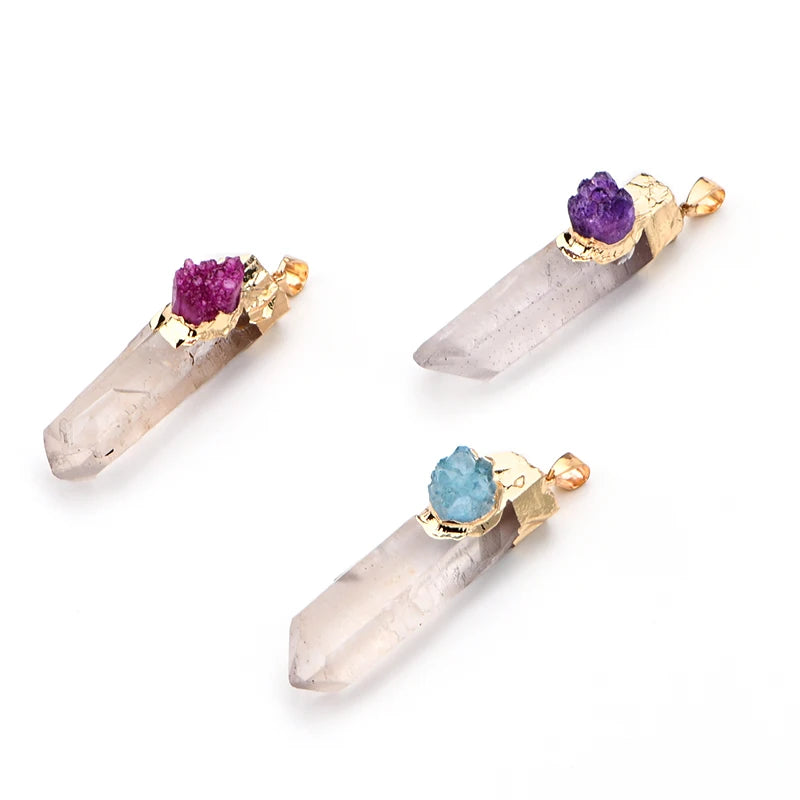 Hot Selling Natural Special Shaped Druzy Transparent Crystal Irregular Pendant Natural Quartz Crystal Point Pendant