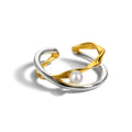 Rainbowking S925 Sterling Silver Ring Women Temperament Ins Pearl Inlay Two-color Plating Niche Design High Jewelry Ring