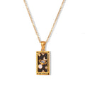 Singoli Trendy Wedding Stainless Steel Rectangular Enamel Zircon Pendant Necklace with Extender Chain for Women