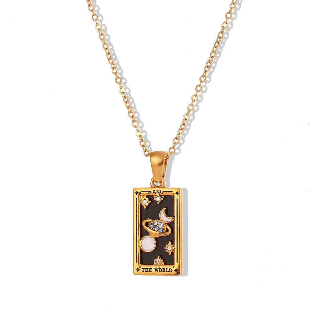 Singoli Trendy Wedding Stainless Steel Rectangular Enamel Zircon Pendant Necklace with Extender Chain for Women