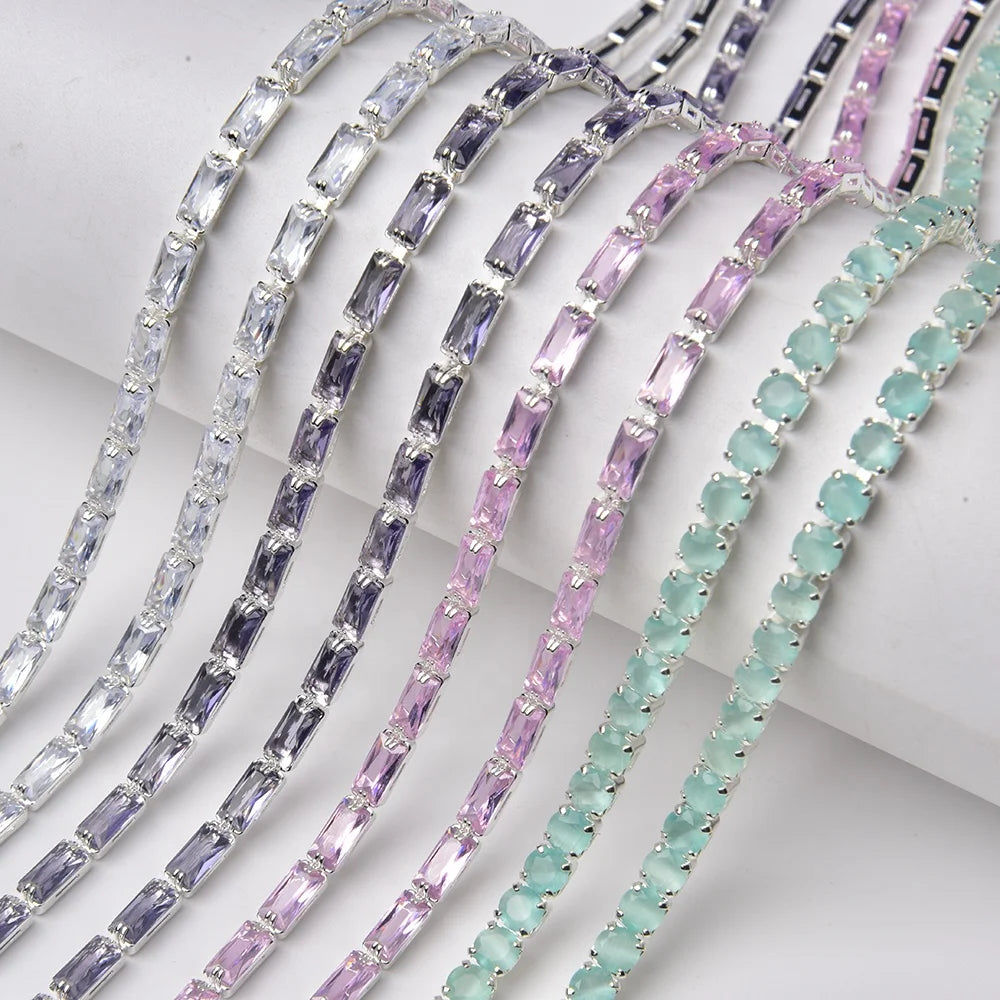 3*6mm Single Row Rectangle Zircon Crystal Cup Chain Shiny Rhinestone Trims Diy Nail Art Jewelry Clothing Shoes Accessories
