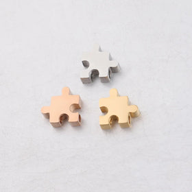 Jigsaw DIY Stainless Steel Bracelet Pendant PVD Gold Plated Charms Fine Polished Blank Puzzle Shape with Engraved Logo