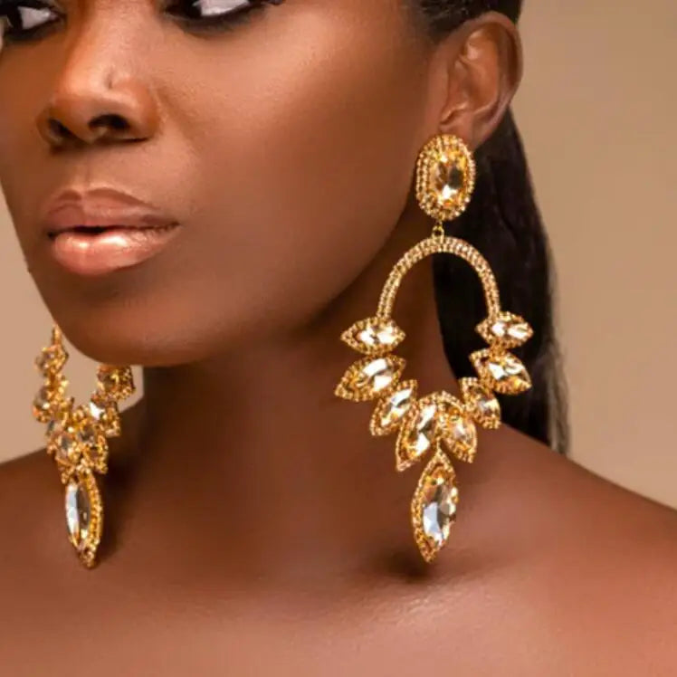 Kaimei 2022 Earring Fashion Jewelry Hot Selling Rhinestone Earrings Women Luxury champagne Geometric Statement Bridal Earrings