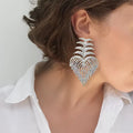 European and American Luxury Coconut Tree Tassel Rhinestone Earrings Statement Heart Drop Earrings Accessories