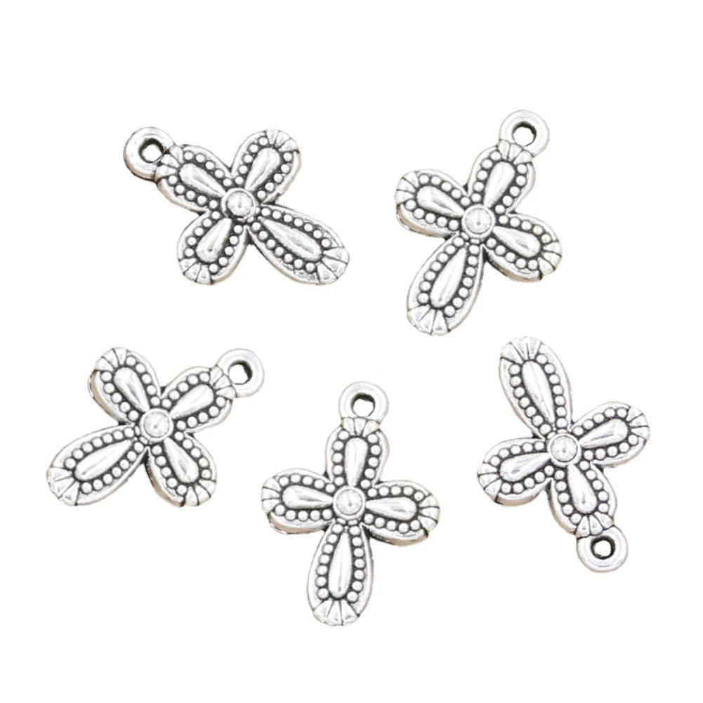 Charms Cross Flower 18x13mm Handmade Making FitVintage Tibetan Silver Color PendantsDIY for Bracelet Necklace