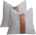 Home Decor Throw Pillow Cover Decorative Pillow Case Design Black Strips Faux Leather Patch Pillow 18x18 Geometric Cushion Cover