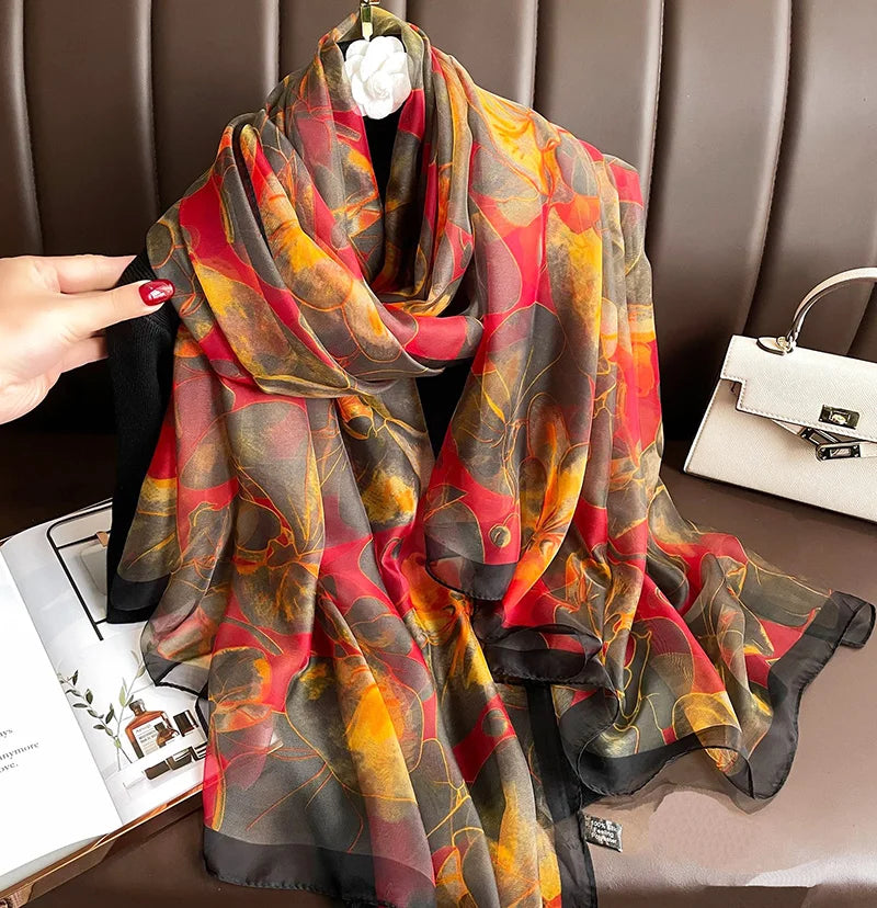 Source Factory Wholesale Fashion Spring Printed Silk Scarf Summer Sun Protection Silk Scarves Luxury Shawl Custom Silk Scarfs