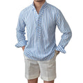 Italian Summer Light Breathable Bubble Fabric Long Sleeve Shirt Casual Vacation Striped Men's Shirt