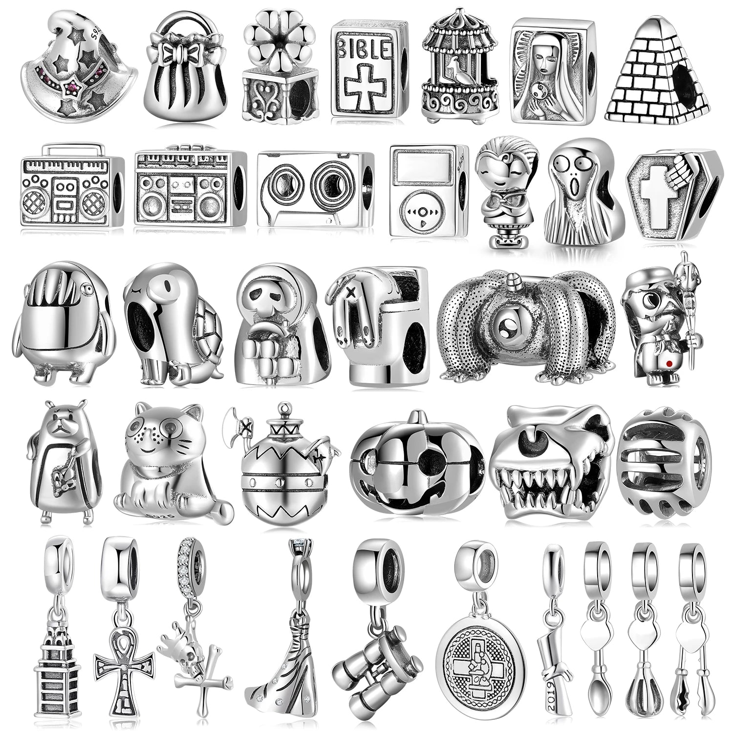 Real 925 Sterling Silver Magic Hat Pyramid Cross Enamel Charms Geometry Beads with CZ Pendant for Women Jewelry Bracelet Fashion