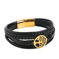 Classic Style Braided Multilayer Stainless Steel Life of Tree Leather Bracelet