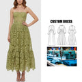 OEM Custom Women's Summer Fashion Casual Maxi Dress Strapless Waist-Cinching Embroidered Hollow Lace Decoration a Line Dress