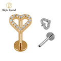 ASTM F136 Titanium Hollow Internally Threaded Claw Setting Heart Zircon Helix Cartilage Tragus Stud Earrings