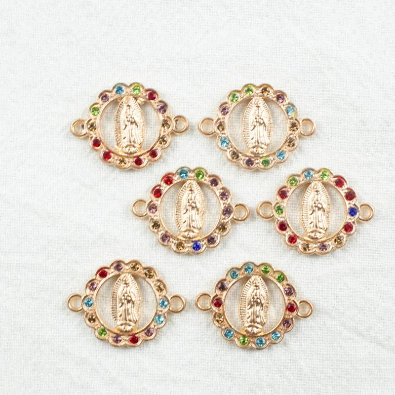 Alloy Enamel Inlay Rhinestones Virgin Mary Charm for Crucifix Connection Bracelet Pendant DIY Jewelry Making Necklace Earrings