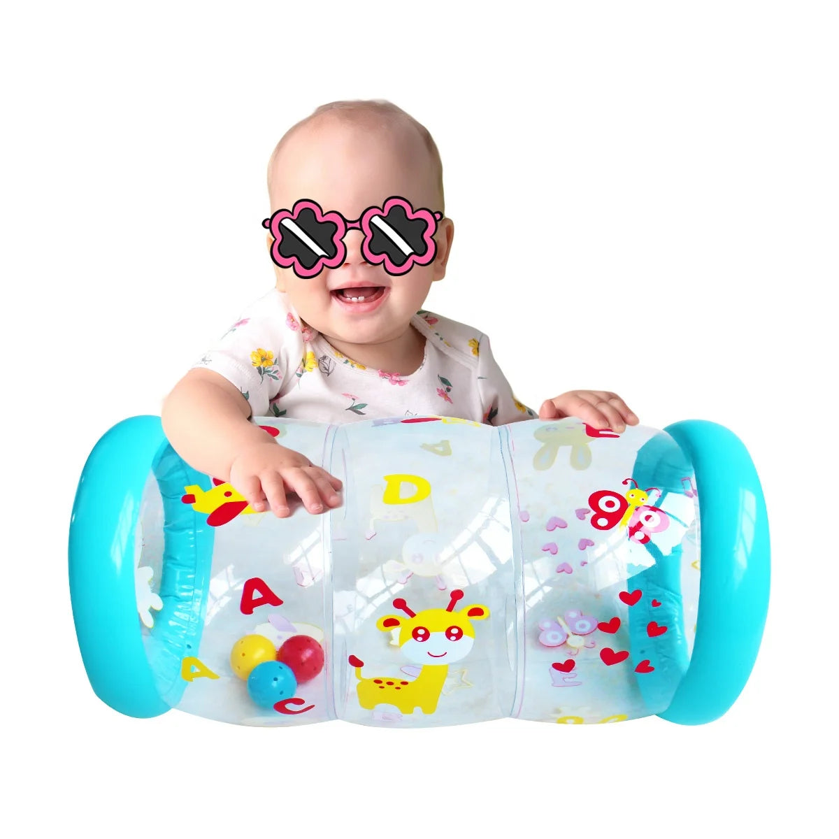 Factory in Stock Inflatable Eco-friendly PVC Blue Baby Crawling Training Roller Toys 22x45cm for 18M+