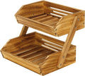 JUNJI 2-Tier Wooden Fruit Vegetable Rack Double Tiered Kitchen Fruit Basket for Convenient Storage for Storing Delicious Produce