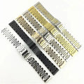 Seven Beads Curved End Stainless Steel Watch Band for Men Women Brushed Solid Metal Watch Strap Bracelet with Butterfly Clasp