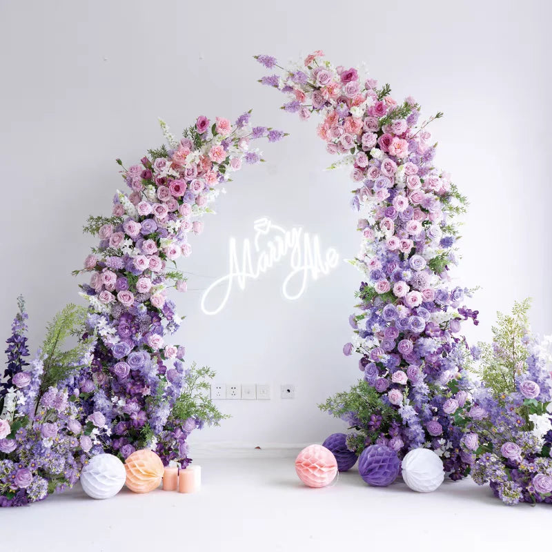 Theme Birthday Decoration Set Party Supplies Wedding Reception Backdrop Entrance Silk Artificial Flowers Purple Party Arch