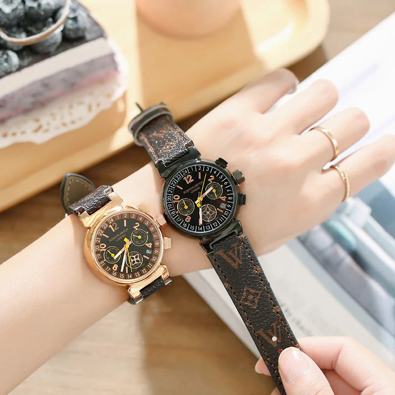 New Women Alloy Jewelry Set Casual Leather Strap Leather Quartz Wristwatch Fashion Watch
