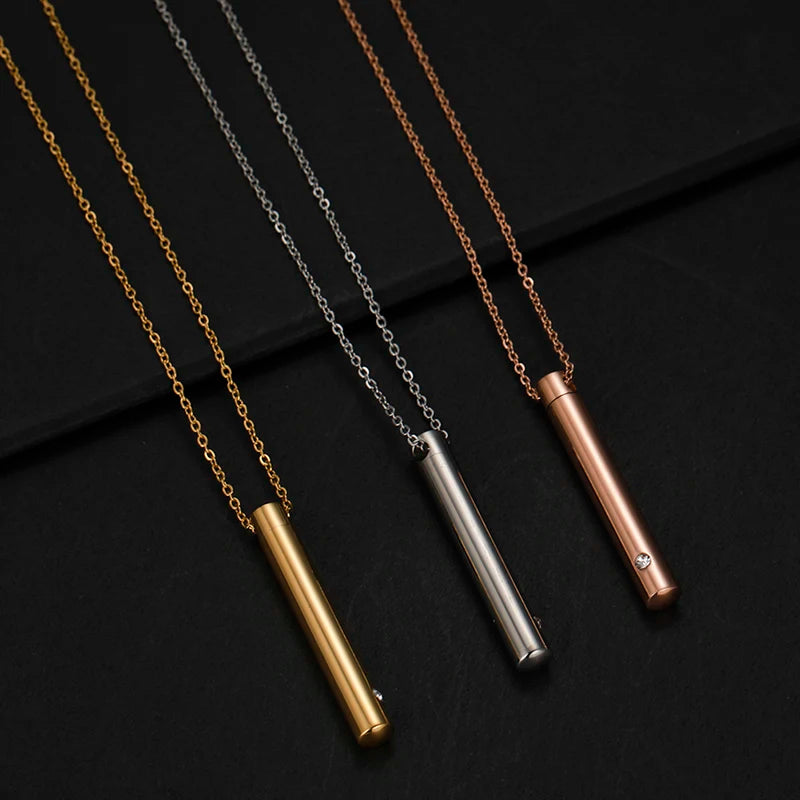 Fashion Cinerary Casket Necklace Real PVD Gold Plated Stainless Steel Openable Pendant Rhinestone Necklace Custom Bar Necklace MegaBDM