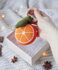 New Arrival Handmade Crochet Orange Fruit Baby Wooden Ring Teething Rattle Toys Newborn Gift