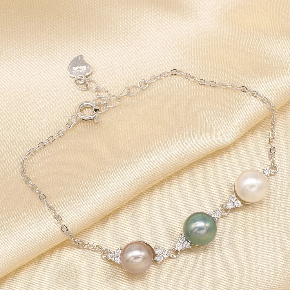 B180 7-8mm 925 Sterling Silver Gold Plated Wholesale Freshwater Pearl Charm Bracelet Mounting Fancy Jewelry for Women