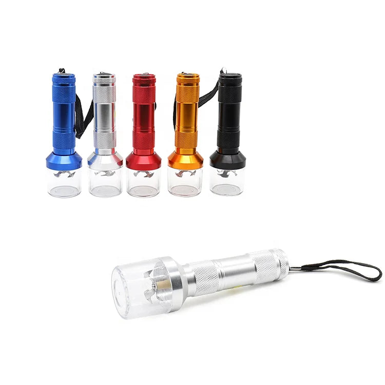 Wholesale KL Zinc Straight Type Portable Electric Herb Grinder with Flashlight Shape and Mirror Technique Cheap Tobacco Pipe