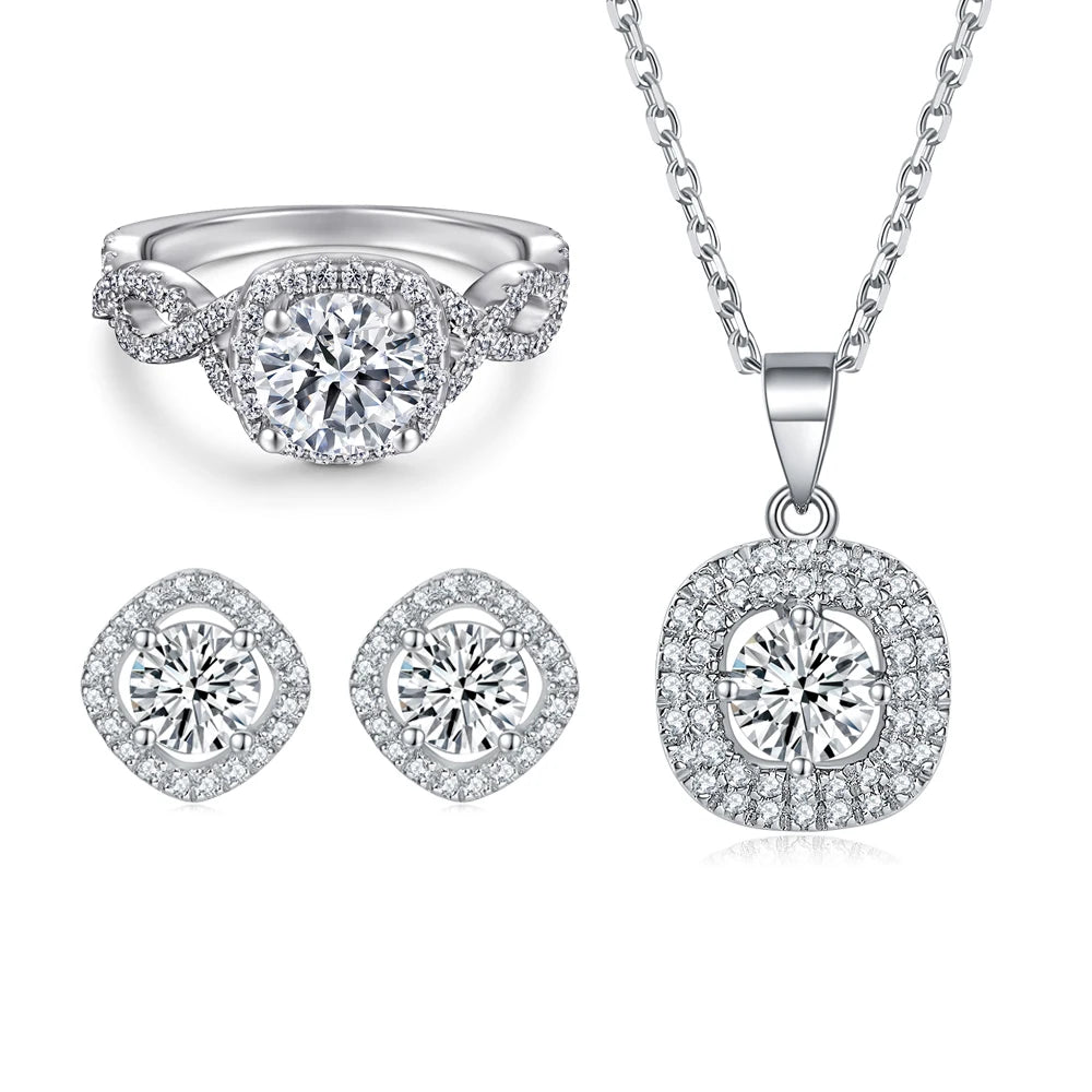 Jewelry Set Diamond Halo Infinity Sterling Silver Set