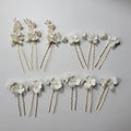 SLBRIDAL Handmade INS Ceramic Flower Crystal Pearls Bridal Hair Pin Set Wedding Hair Sticker Women Hair Jewelry