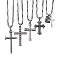High End Men Custom Anti Silver Jesus Christ Religious Cross Jewelry Mini Charm Vintage Stainless Steel Pendant Necklace