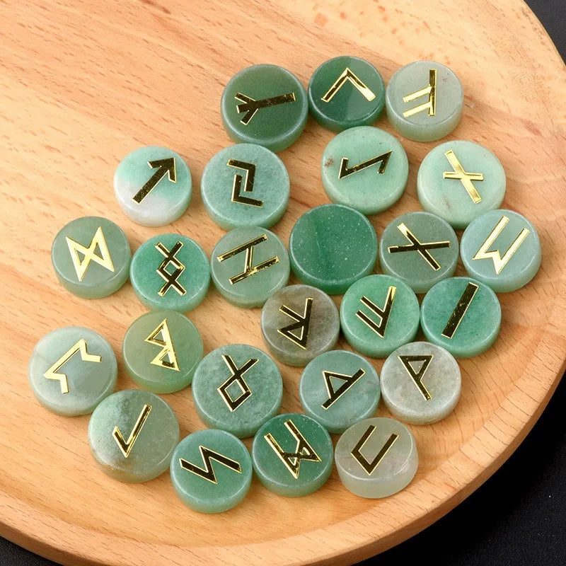 Jade Stones Engraved With Runes Witchcraft Engraved Symbols Gems Meditation Divination Set  25 Piece Set