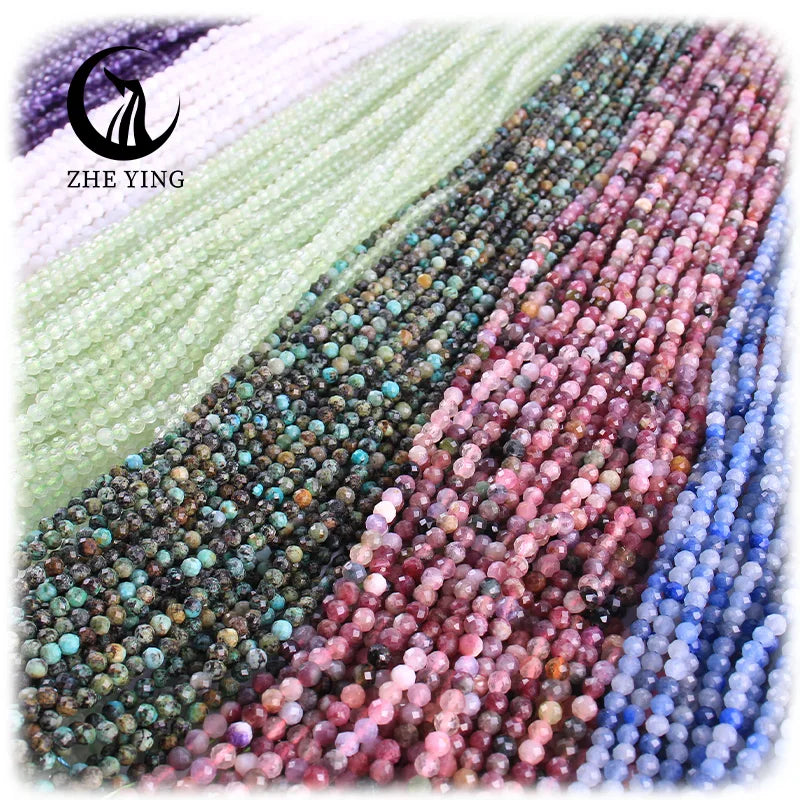 Zhe Ying Wholesale 3mm Gemstone Faceted Beads Loose Round Natural Faceted Stone Beads for Jewelry Making
