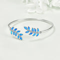 New Design S925 Sterling Silver Rhodium Plated Opal Leaves Tree of Life Open Cuff Bracelets