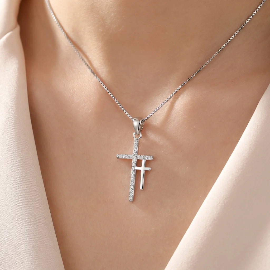 Wholesale Charm Pendants Rhodium Plated Cubic Zirconia Christian Cross God Retro 925 Sterling Silver Fine Jewelry