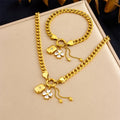 New 18k Gold Plated Stainless Steel Flower Charm Jewelry Set Tarnish Free Thick Chain Necklace Bracelet Set for Women