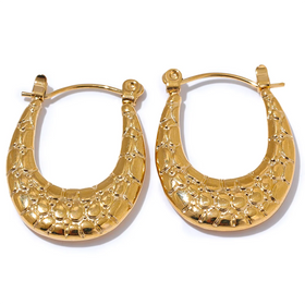 JINYOU 3064 Stainless Steel 316L Metal U-Shape Hoop Earrings Waterproof 18K Gold Women Texture Individualistic Fashion Jewelry