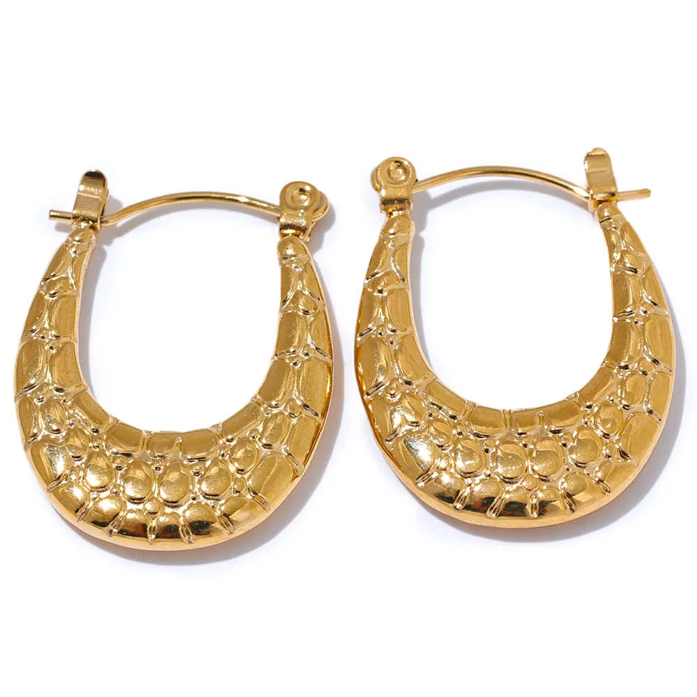 JINYOU 3064 Stainless Steel 316L Metal U-Shape Hoop Earrings Waterproof 18K Gold Women Texture Individualistic Fashion Jewelry