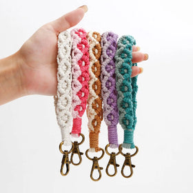 Promotion Handmade Boho Macrame Bracelet Handmade Wristlet Keychain Key Rings Holder Wrist Lanyard Wrist Key Chains Accessories
