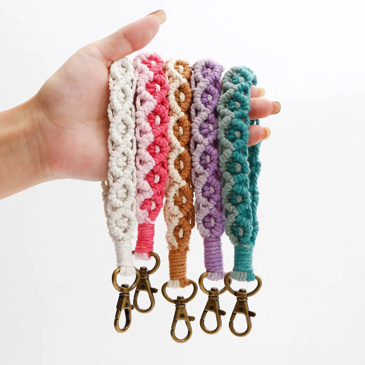 Promotion Handmade Boho Macrame Bracelet Handmade Wristlet Keychain Key Rings Holder Wrist Lanyard Wrist Key Chains Accessories