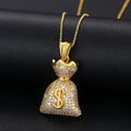 Shining Money Bag With Dollar Sign Charm Pendant 14K Gold Plated 925 Silver VVS Moissanite Diamond Iced Out Pendant Necklace