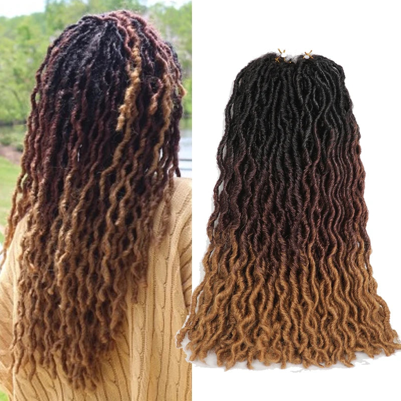 Crochet Protein Fiber Hair Wavy Faux Locs Gpsy Locs 18inch 24strands Synthetic Machine Double Weft Hair Extension