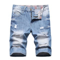 American Street Style Customize Ripped Korean Version of the Trendy Trousers Loose Straight Print Men's Five-point Jeans
