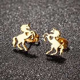 Wholesale Simple Fashion Mini Earrings Hypoallergenic Stainless Steel Earrings Multi-color Zodiac Horse Earrings Gifts for Women