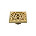 JIENI 4\" Square Gold Polished Bathroom Floor Drain Shower Waste Water Flower Cover