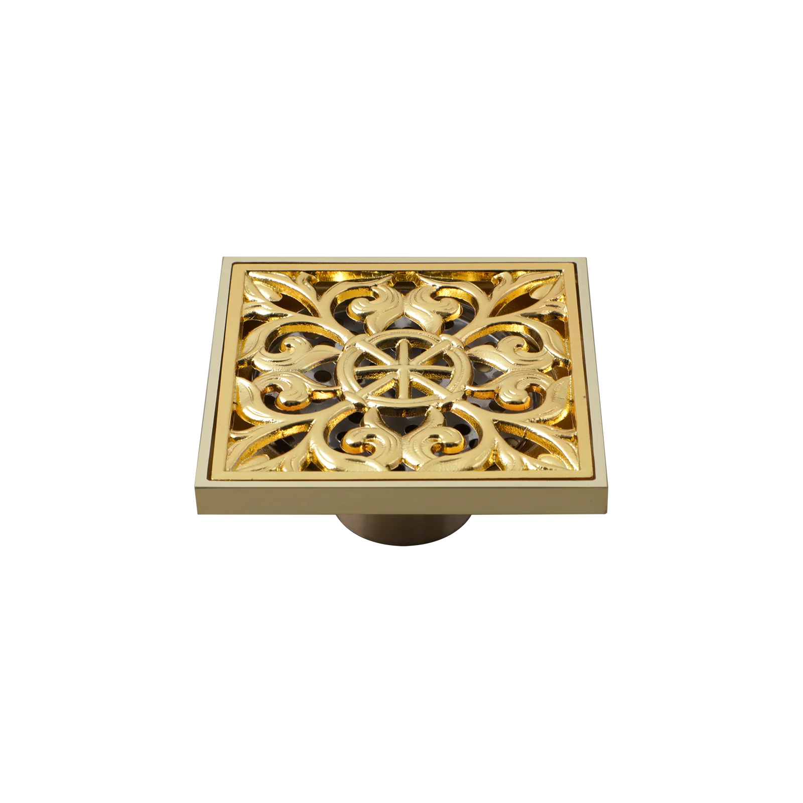 JIENI 4\" Square Gold Polished Bathroom Floor Drain Shower Waste Water Flower Cover