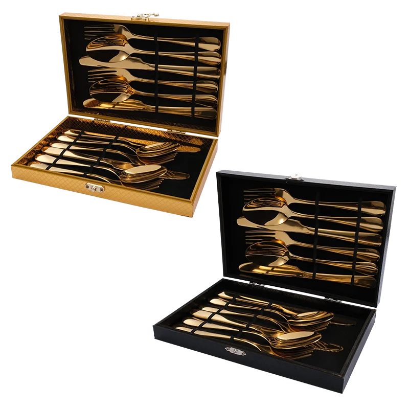 12/24/36 Pieces Reusable Flatware Se Stainless Steel Cutlery Set Silverware Set with Gold Black Box